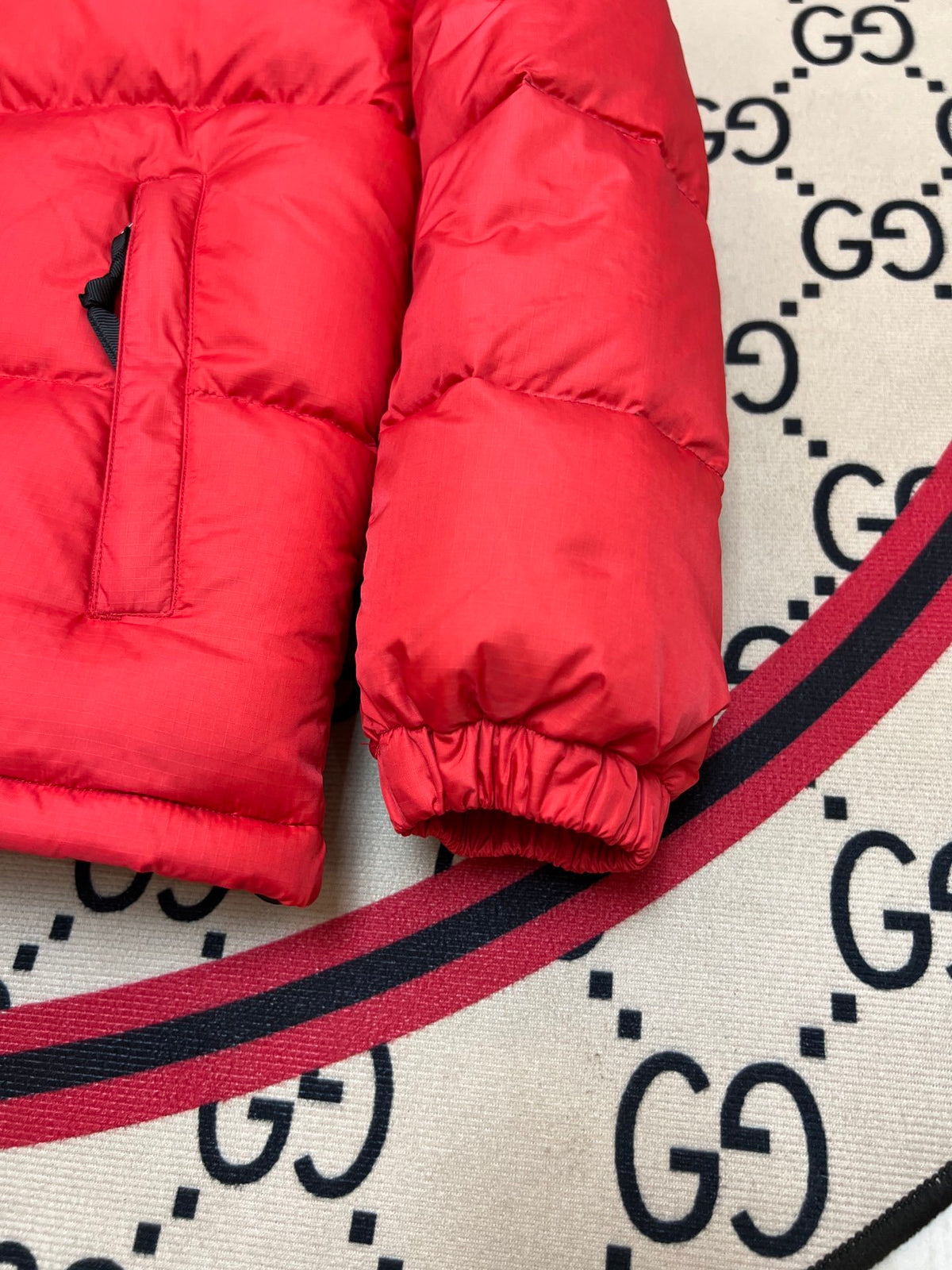 The North Face Red and Black Colorblock Puffer Jacket