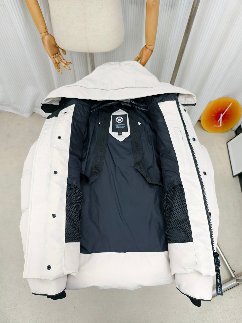 Canada Goose Ivory Quilted Hooded Puffer Jacket with Plush Trim