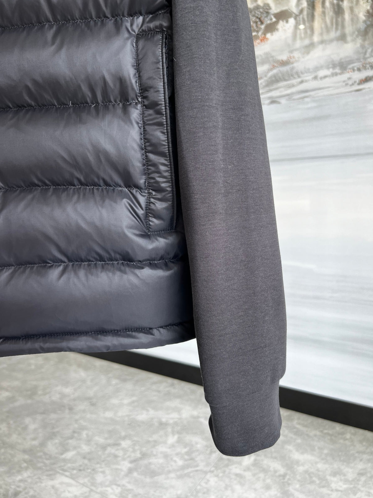 Moncler Black and White Quilted Front Zip-Up Hoodie