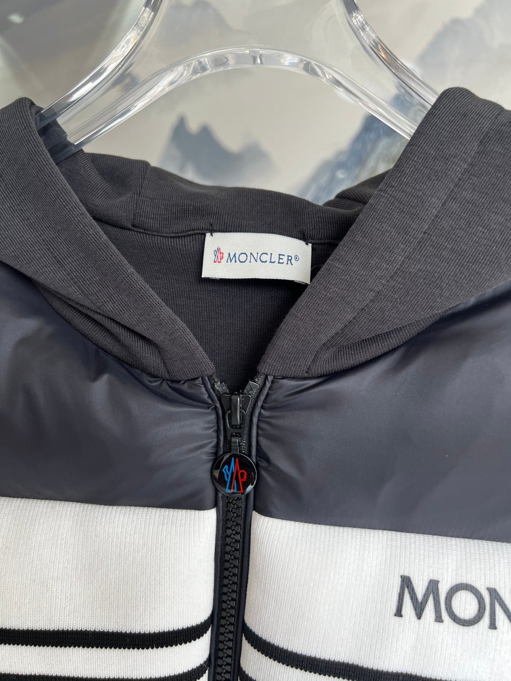 Moncler Black and White Quilted Front Zip-Up Hoodie
