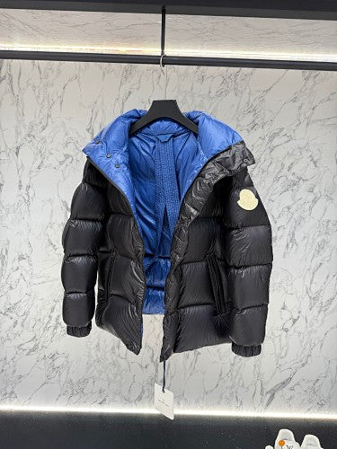 Moncler Black High-Collar Puffer Jacket with Blue Lining