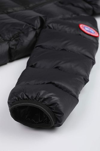 Canada Goose Black Hooded Puffer Jacket with Contrast Back Stripes