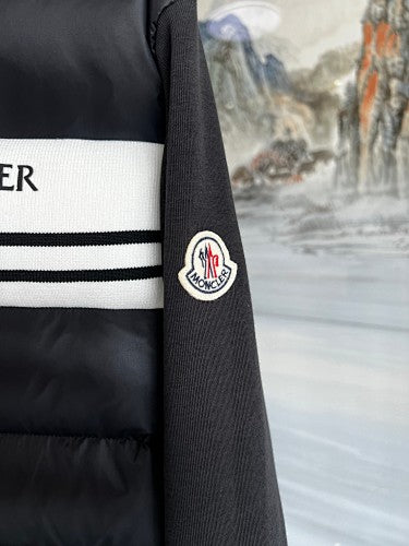 Moncler Black and White Quilted Front Zip-Up Hoodie