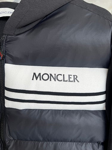 Moncler Black and White Quilted Front Zip-Up Hoodie