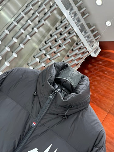 Moncler Black Stand-Collar Puffer Jacket with Graphic Back Print