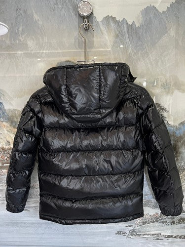 Moncler Black Glossy Hooded Puffer Jacket with Sleeve Pocket