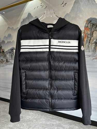 Moncler Black and White Quilted Front Zip-Up Hoodie