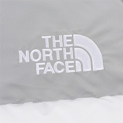 The North Face White and Gray Colorblock Stand-Collar Puffer Jacket