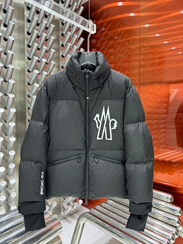 Moncler Black Stand-Collar Puffer Jacket with Graphic Back Print