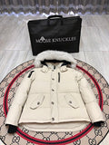 Moose Knuckles Ivory Hooded Parka with White Plush Trim