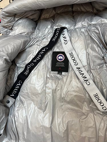 Canada Goose Metallic Silver Hooded Quilted Puffer Jacket