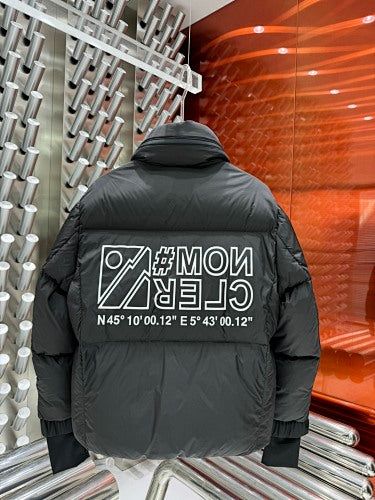 Moncler Black Stand-Collar Puffer Jacket with Graphic Back Print