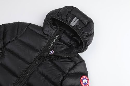 Canada Goose Black Hooded Puffer Jacket with Contrast Back Stripes