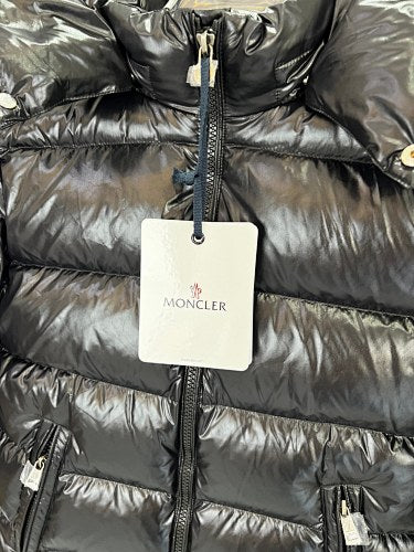 Moncler Black Glossy Hooded Puffer Jacket with Sleeve Pocket