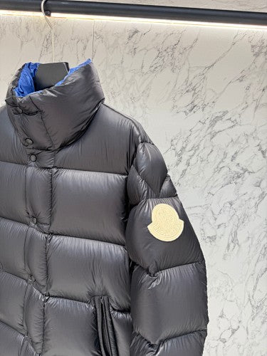 Moncler Black High-Collar Puffer Jacket with Blue Lining