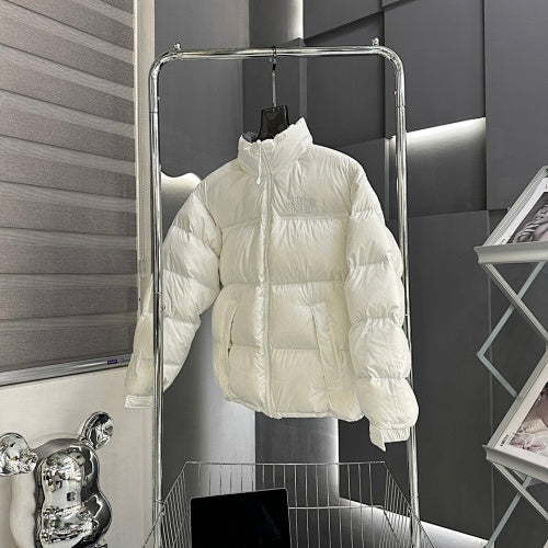 The North Face White Tonal Logo Stand-Collar Puffer Jacket