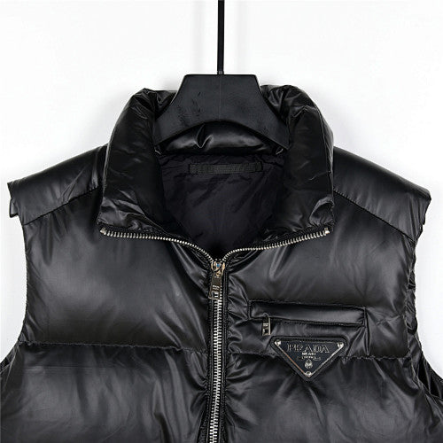 Prada Black Glossy Quilted Puffer Vest