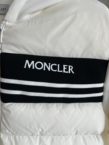 Moncler White and Black Quilted Front Zip-Up Hoodie