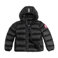 Canada Goose Black Hooded Puffer Jacket with Contrast Back Stripes