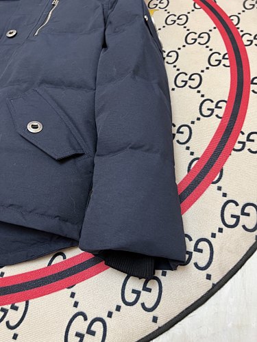 Moose Knuckles Navy Blue Hooded Parka with White Plush Trim