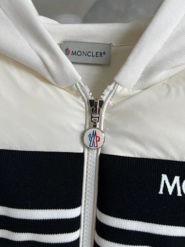 Moncler White and Black Quilted Front Zip-Up Hoodie