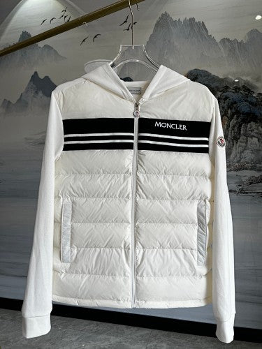 Moncler White and Black Quilted Front Zip-Up Hoodie