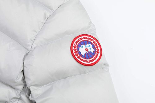 Canada Goose White Hooded Puffer Jacket with Contrast Back Stripes