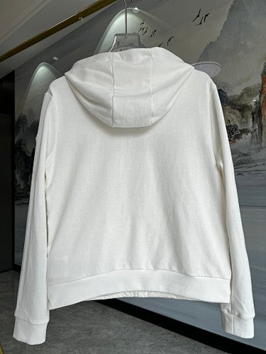 Moncler White and Black Quilted Front Zip-Up Hoodie