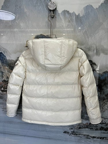 Moncler Ivory Glossy Hooded Quilted Puffer Jacket