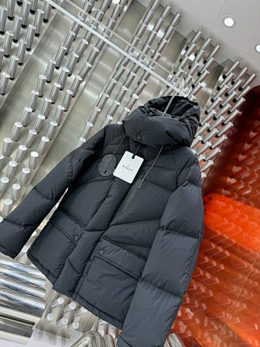 Moncler Charcoal Gray Hooded Puffer Jacket with Diagonal Quilting