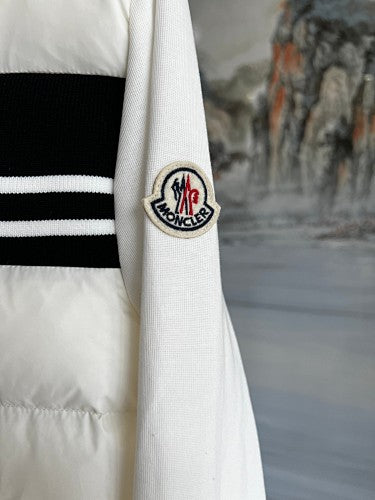 Moncler White and Black Quilted Front Zip-Up Hoodie