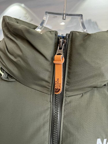 The North Face Blue and Olive Green Colorblock Stand-Collar Puffer Jacket