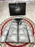 Canada Goose Metallic Silver Hooded Quilted Puffer Jacket