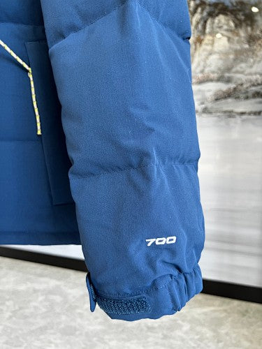 The North Face Blue and Olive Green Colorblock Stand-Collar Puffer Jacket