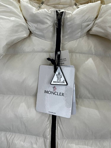 Moncler Ivory Glossy Hooded Quilted Puffer Jacket