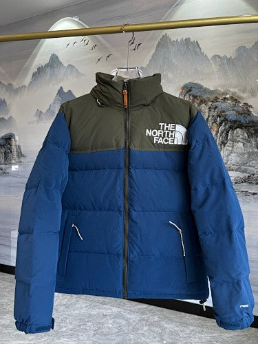 The North Face Blue and Olive Green Colorblock Stand-Collar Puffer Jacket