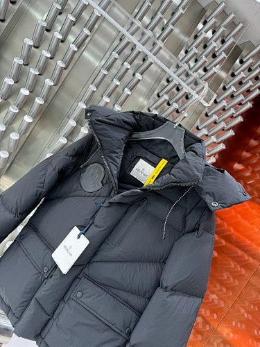 Moncler Charcoal Gray Hooded Puffer Jacket with Diagonal Quilting