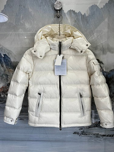 Moncler Ivory Glossy Hooded Quilted Puffer Jacket
