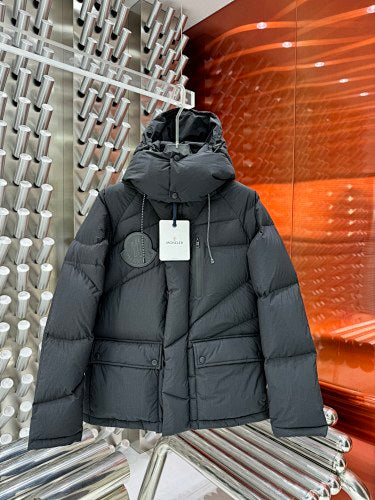 Moncler Charcoal Gray Hooded Puffer Jacket with Diagonal Quilting