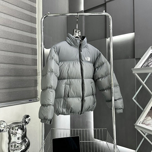 The North Face Gray Stand-Collar Puffer Jacket with White Logos