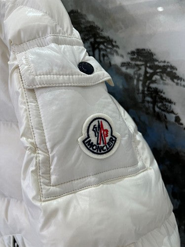 Moncler Ivory Glossy Hooded Quilted Puffer Jacket