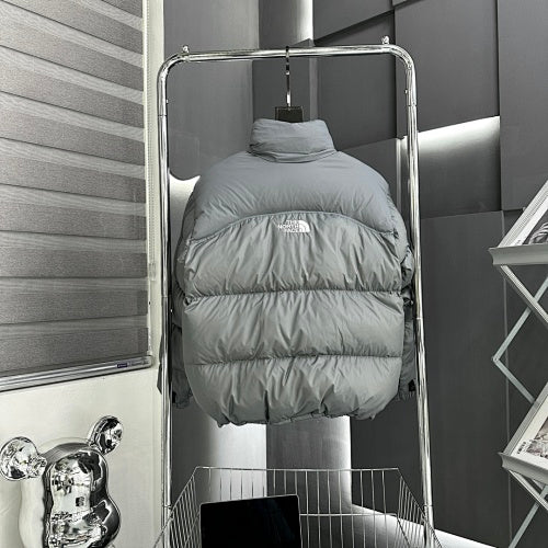 The North Face Gray Stand-Collar Puffer Jacket with White Logos