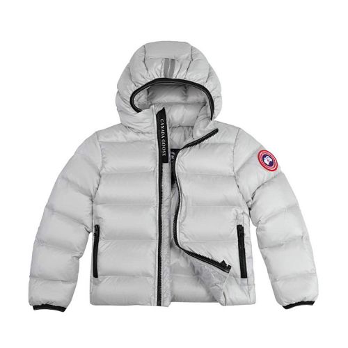 Canada Goose White Hooded Puffer Jacket with Contrast Back Stripes