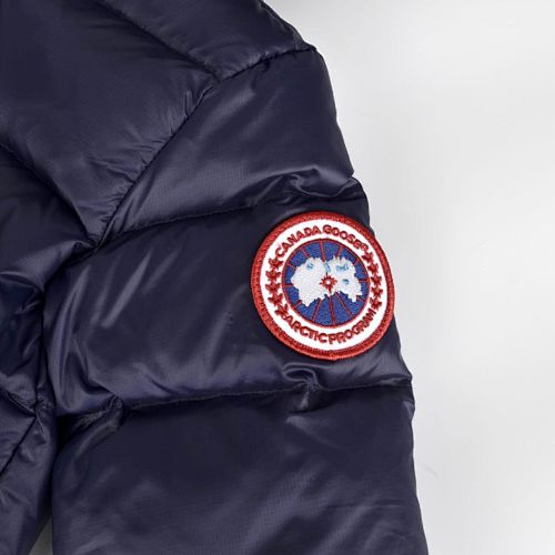 Canada Goose Navy Blue Hooded Puffer Jacket with Contrast Back Stripes