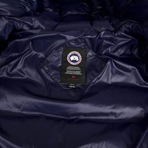 Canada Goose Navy Blue Hooded Puffer Jacket with Contrast Back Stripes