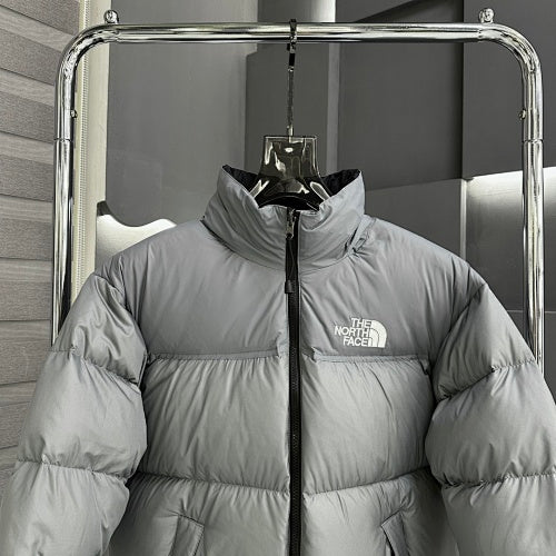 The North Face Gray Stand-Collar Puffer Jacket with White Logos