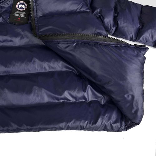 Canada Goose Navy Blue Hooded Puffer Jacket with Contrast Back Stripes