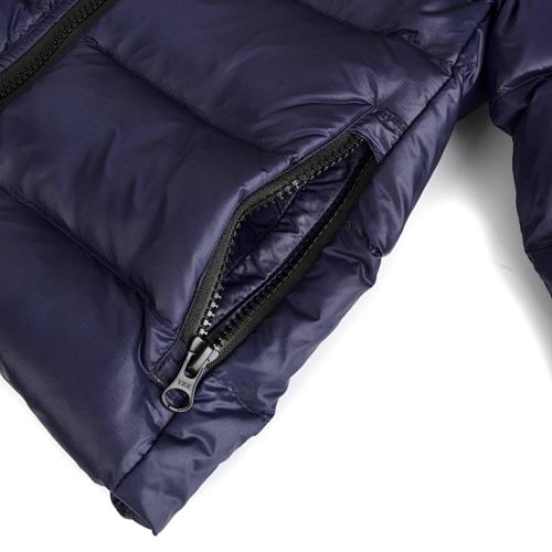 Canada Goose Navy Blue Hooded Puffer Jacket with Contrast Back Stripes