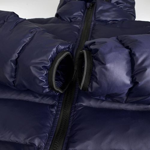 Canada Goose Navy Blue Hooded Puffer Jacket with Contrast Back Stripes