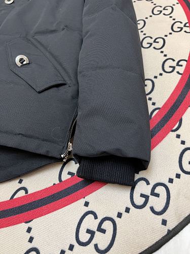 Moose Knuckles Black Hooded Parka with White Plush Trim
